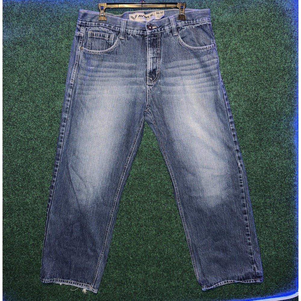 Men's BAGGY VINTAGE Y2K AVIREX DENIM FADED JEANS 36X32 M3